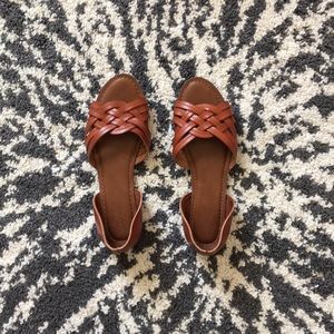 Woven Faux Leather Open Toe Flats